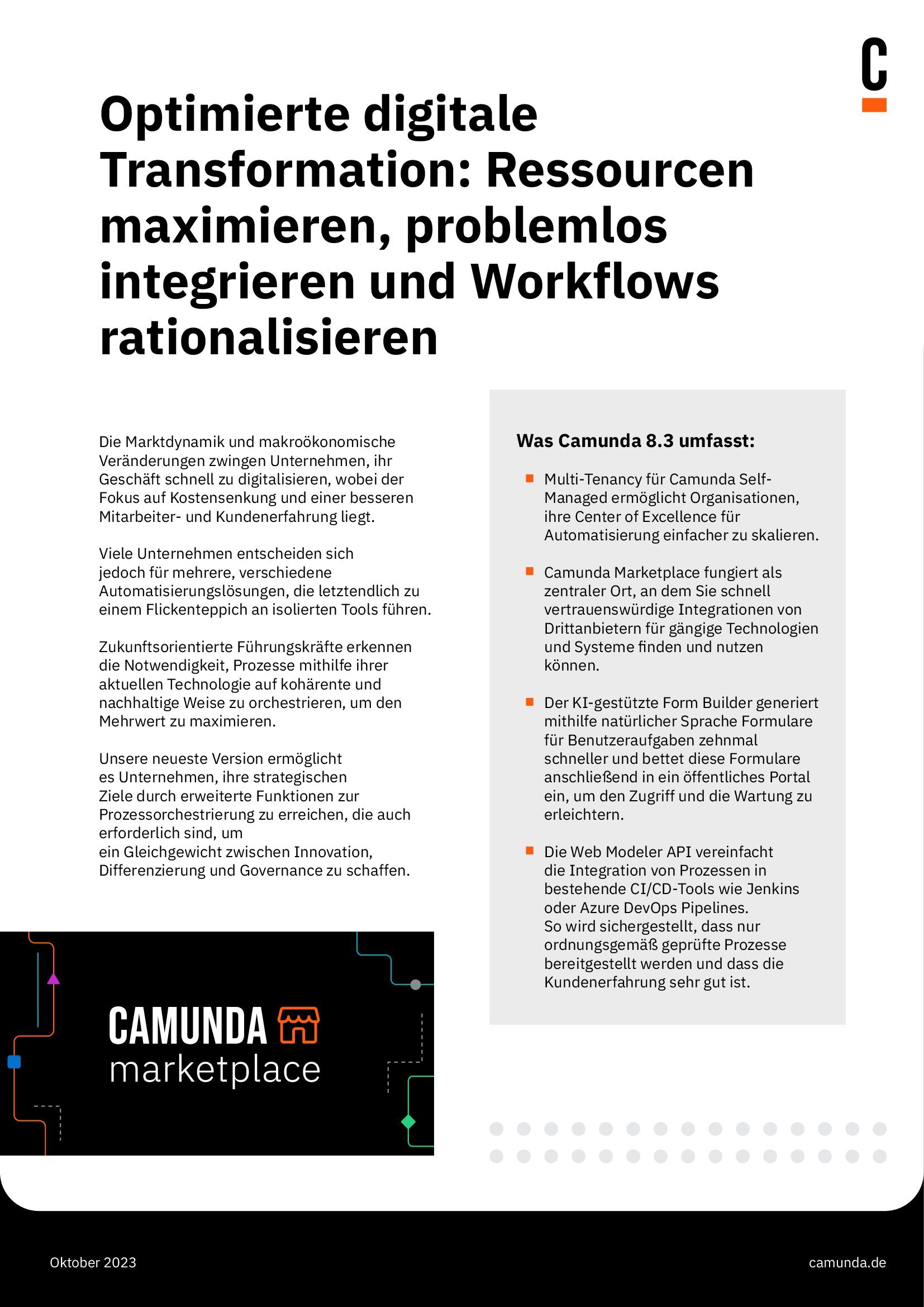 Camunda 8 3 Datenblatt Optimierte Digitale Transformation Camunda 8 3 Datenblatt Optimierte Digitale Transformation